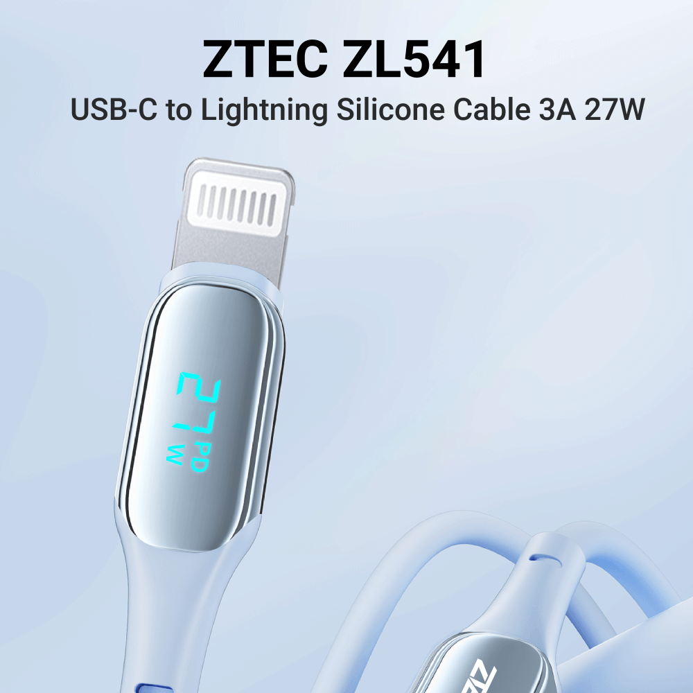 สายชาร์จเร็วซิลิโคน ZTEC รุ่น ZL541 27W ยาว 1.5 เมตร สีฟ้า (รองรับชาร์จเร็ว PD)